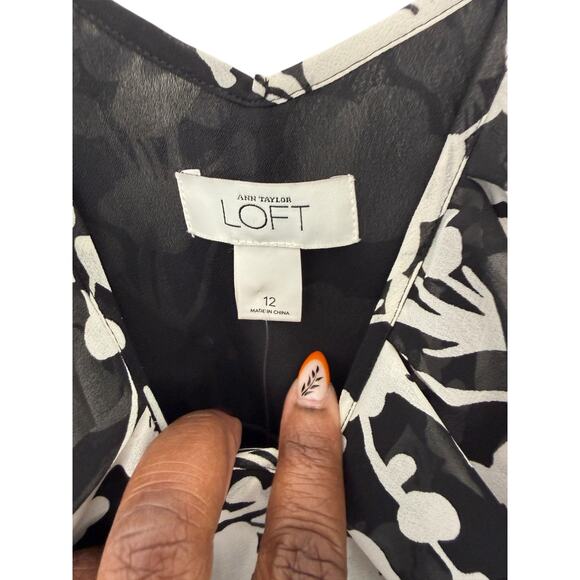 Anny Taylor Loft Dress Black White Floral Babydoll Fairy Whimsical  Size 12 - Picture 2 of 10